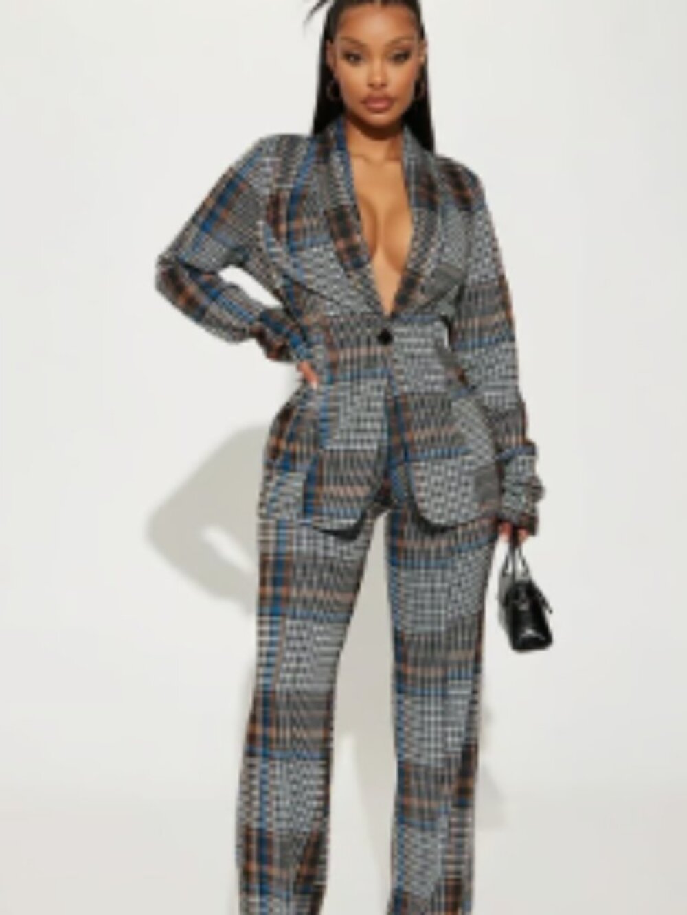 Fashion Nova Business Time Plaid Blazer and Pant Suit Set